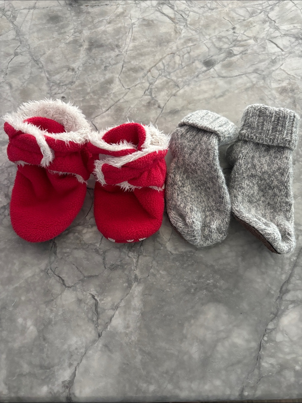 Cozy Red Fleece Baby Mittens & Gray Knit Mittens Set